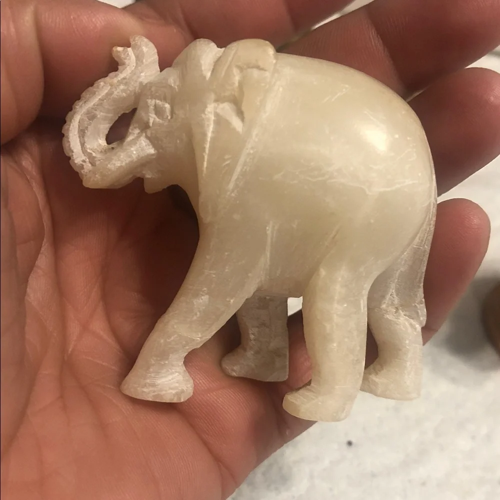 Vintage Mini Elephant Figurine Set in Beige, Cream, Brown and Blue